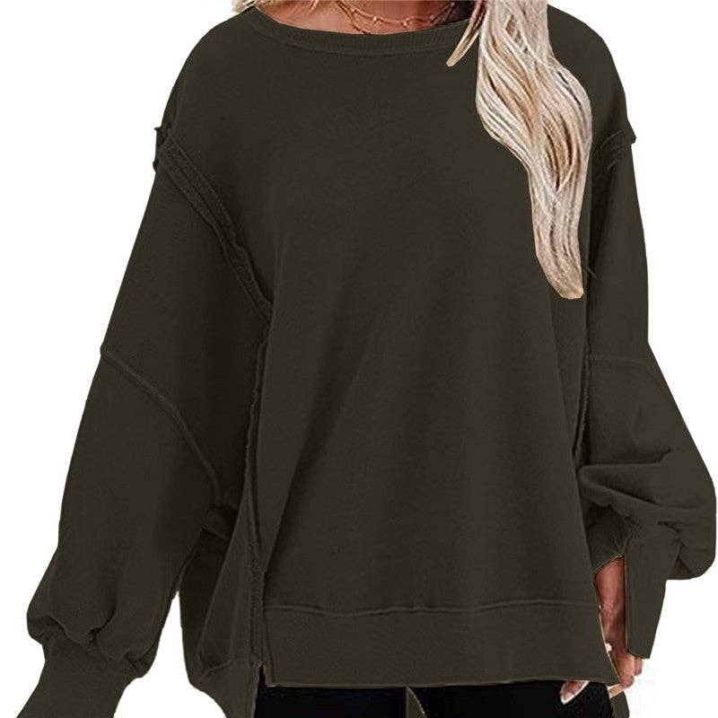 Black Round Neck Long Sleeve Loose Sweatshirt