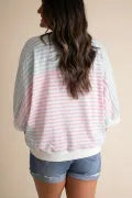 Casual Stripe Oversize Dolman Sleeve Patchwork T Shirt