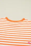 Orange Stripe 3/4 Sleeve Exposed Seam Patchwork Pullover Top