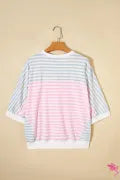 Casual Stripe Oversize Dolman Sleeve Patchwork T Shirt