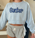 Blue cropped “Gunter” embroidered crewneck sweatshirt