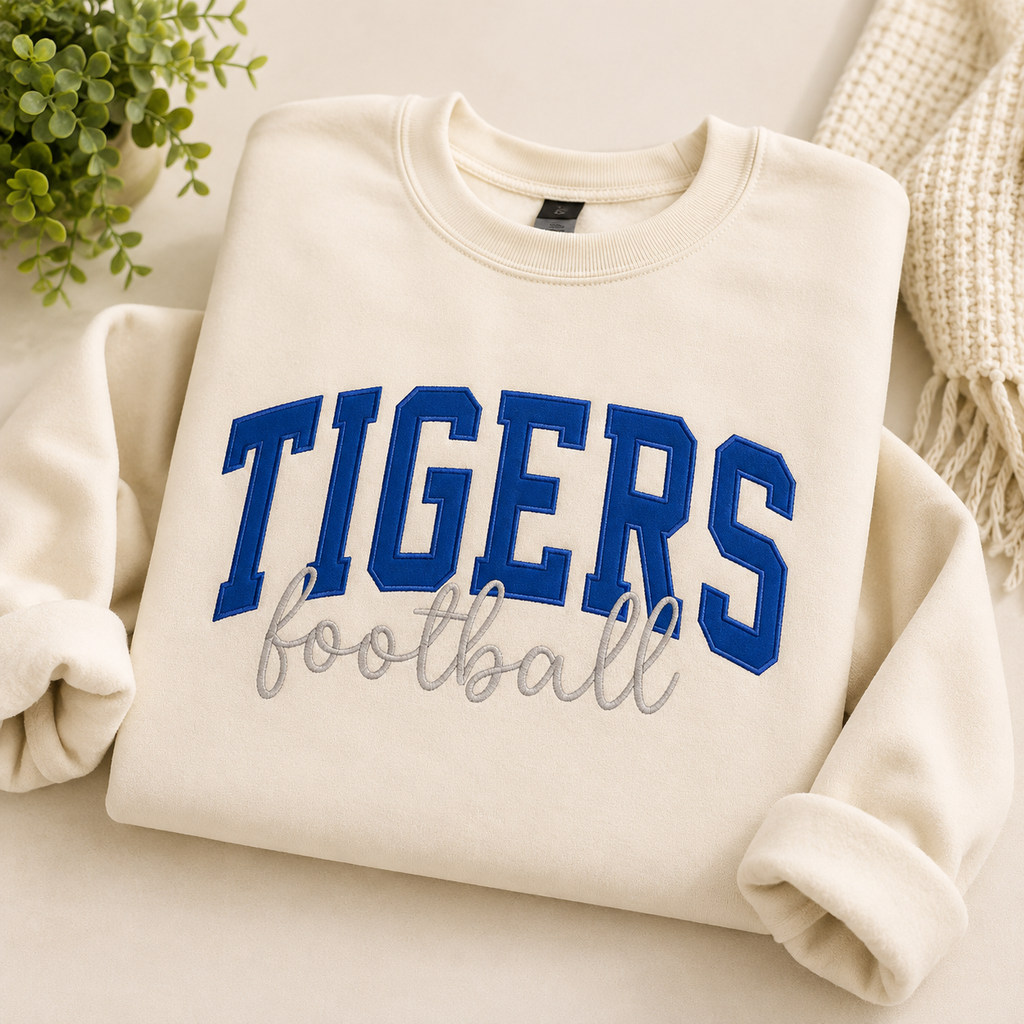 Tigers Football Custom Appliqué Embroidered Sweatshirt