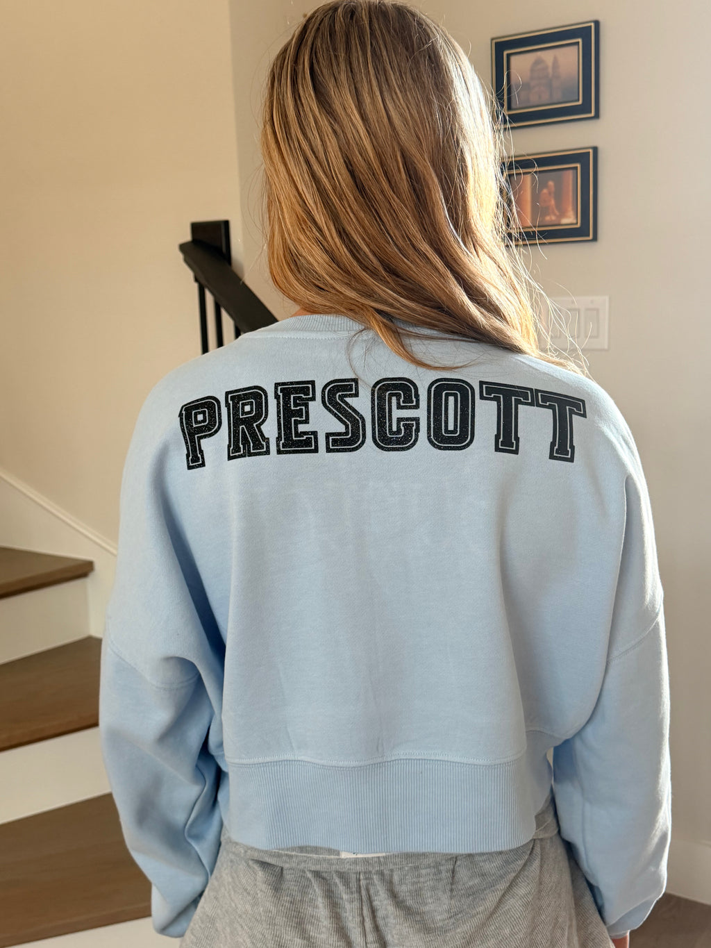 Blue cropped “Gunter” embroidered crewneck sweatshirt