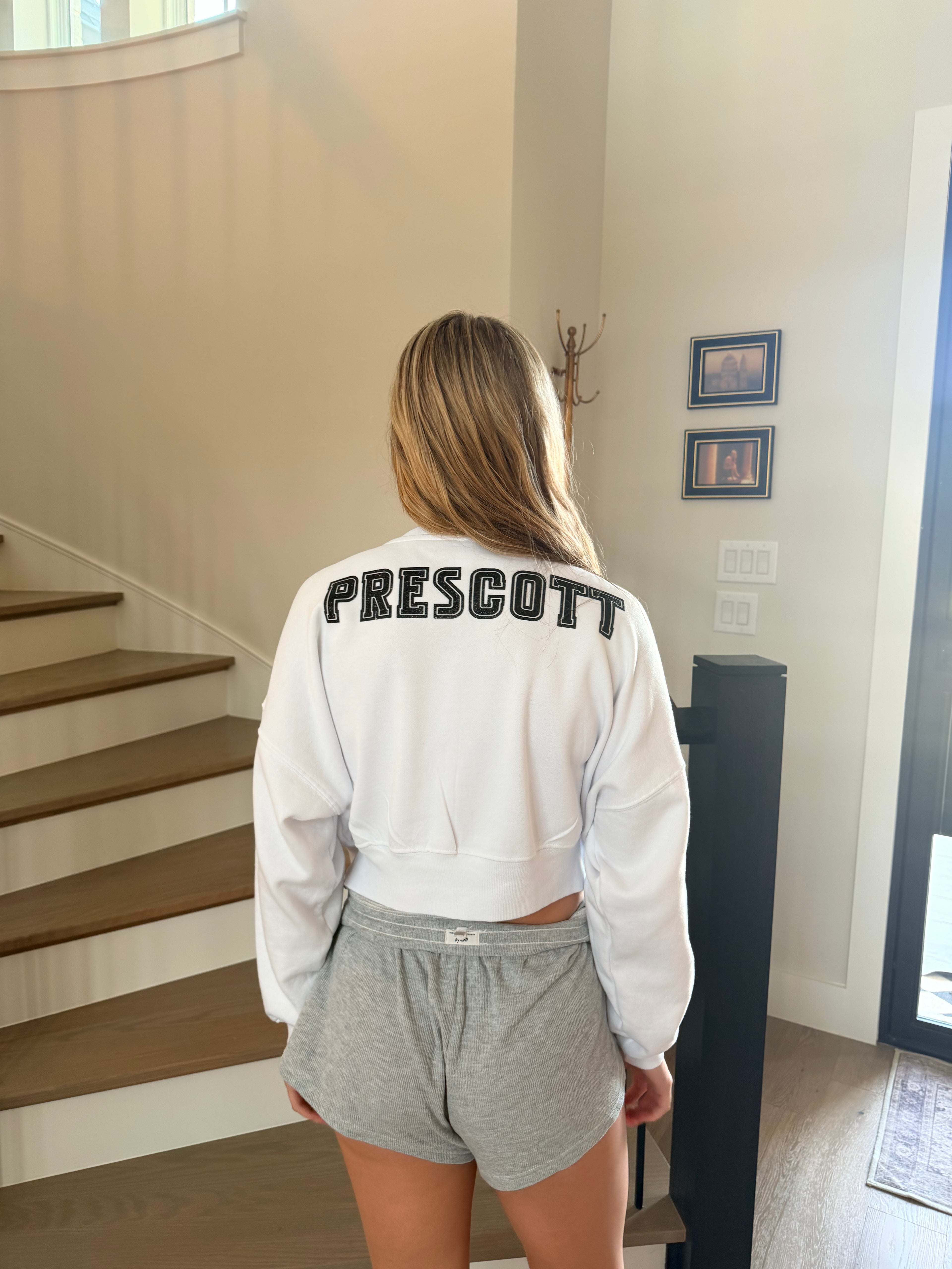 White cropped “Tigers Football” embroidered crewneck