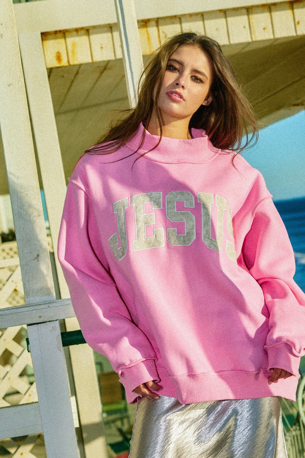'Jesus' Embroidered Camouflage Sweatshirt (Pink)