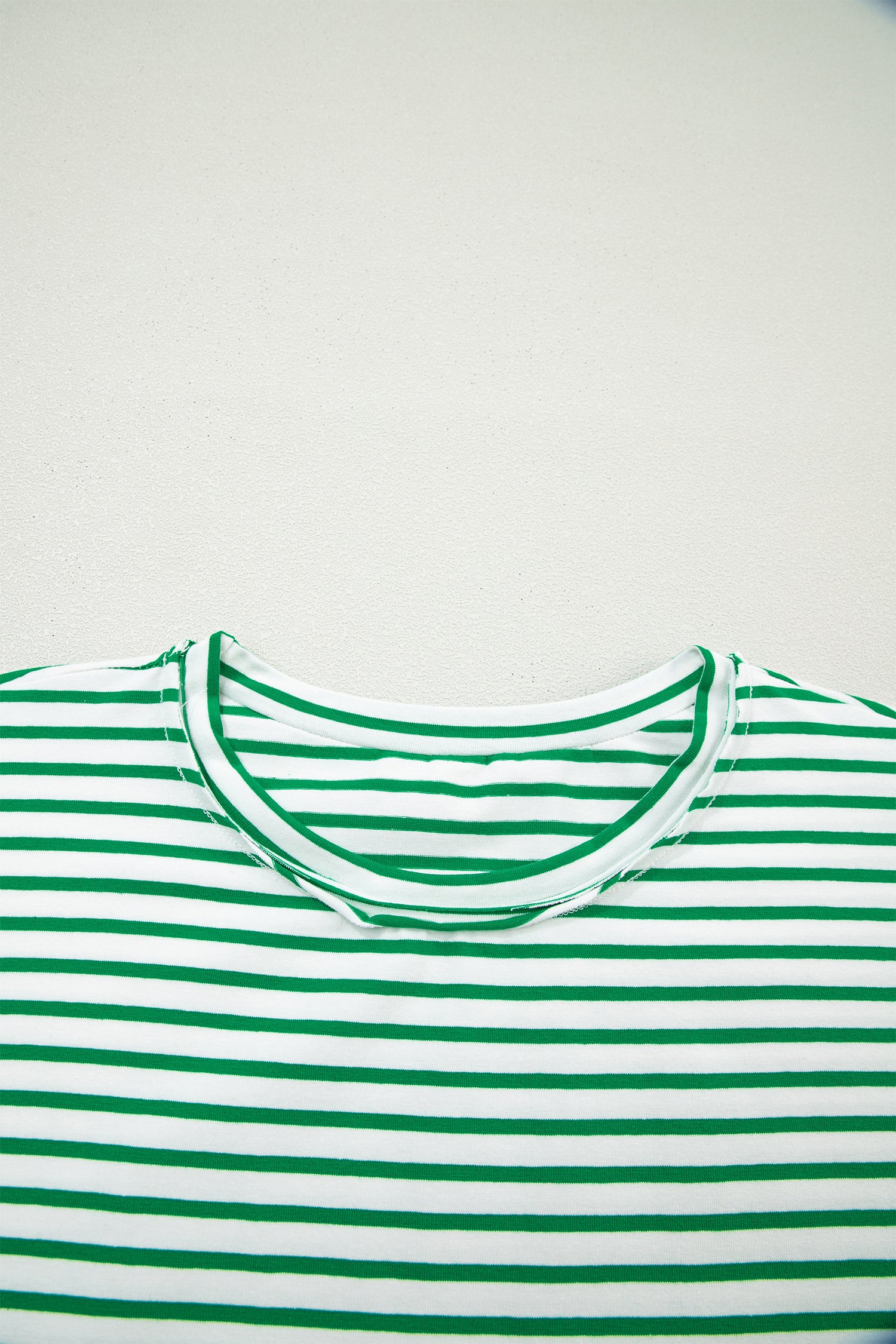Green Stripe Floral Puff Sleeve Patchwork Round Neck Loose Top