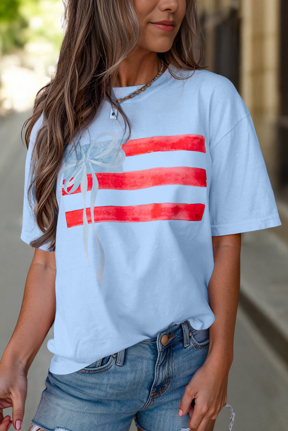 USA Flag Bow Graphic Crewneck Tee