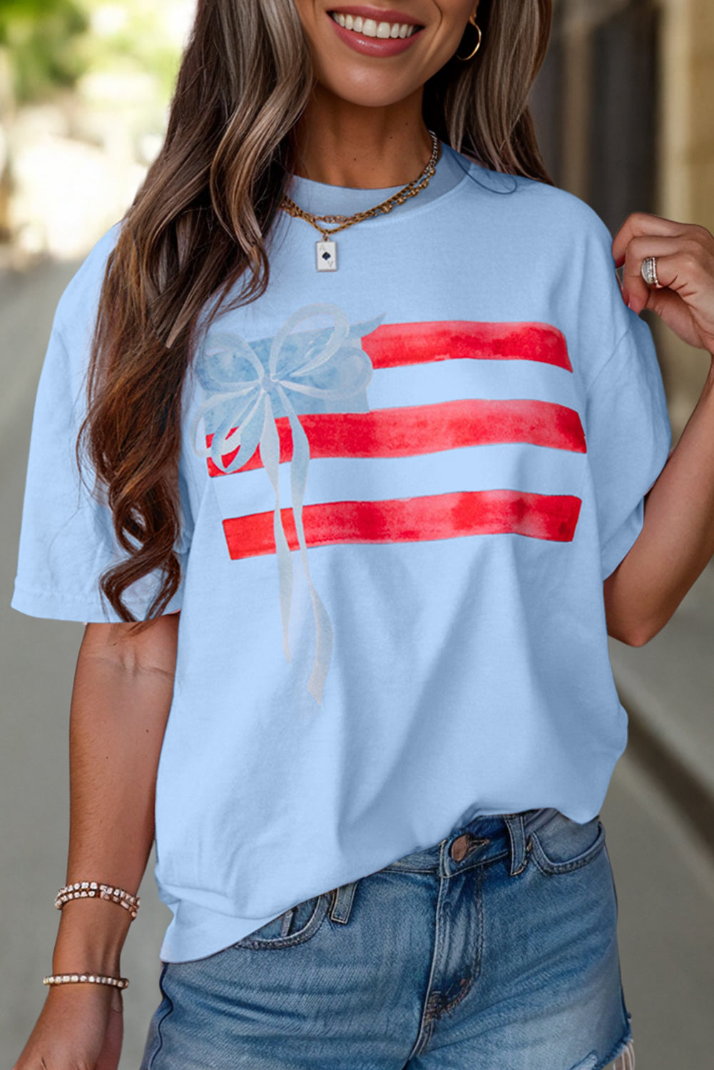 USA Flag Bow Graphic Crewneck Tee