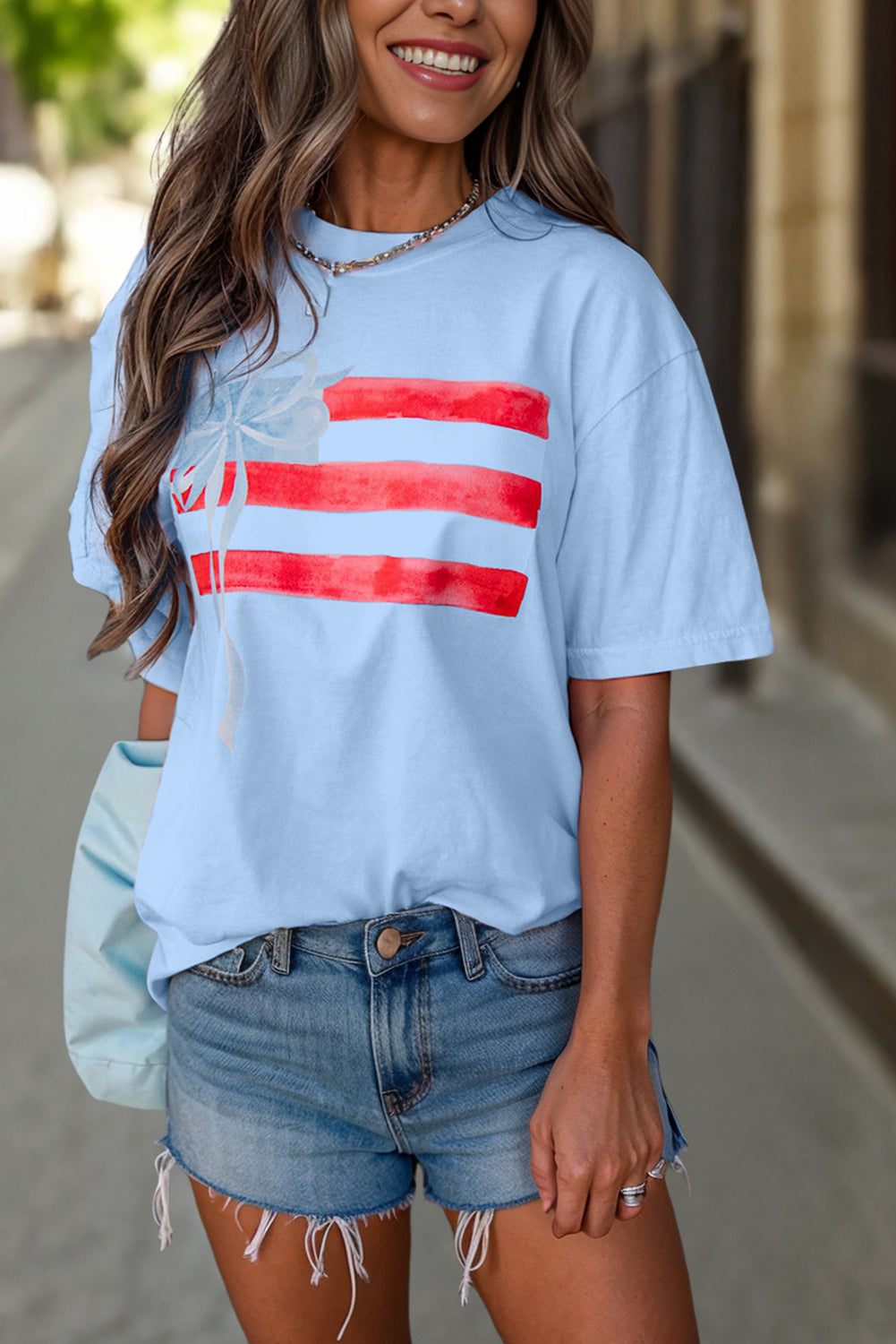 USA Flag Bow Graphic Crewneck Tee