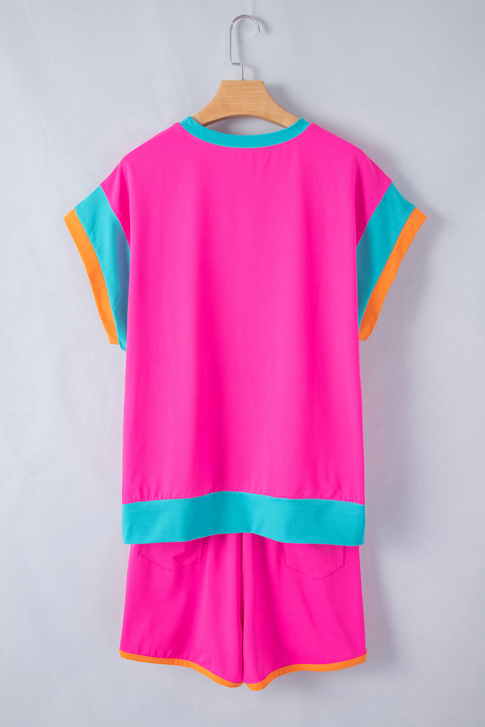 Rose Red Contrast Trim Cap Sleeve Tee Shorts SET