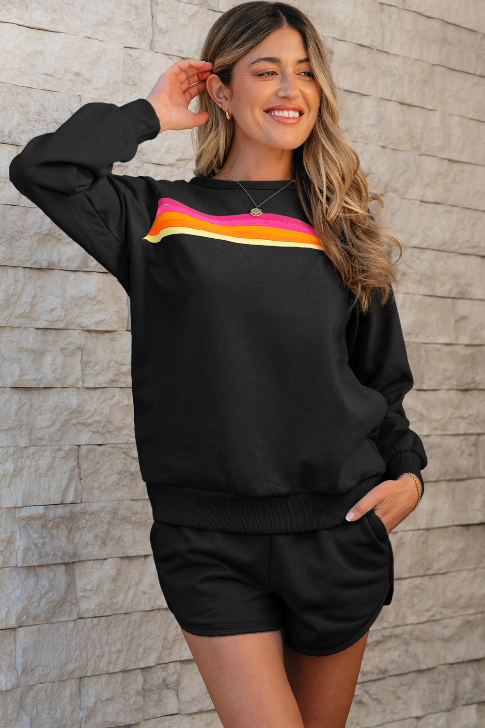 Black Striped, Two-Piece Casual Set