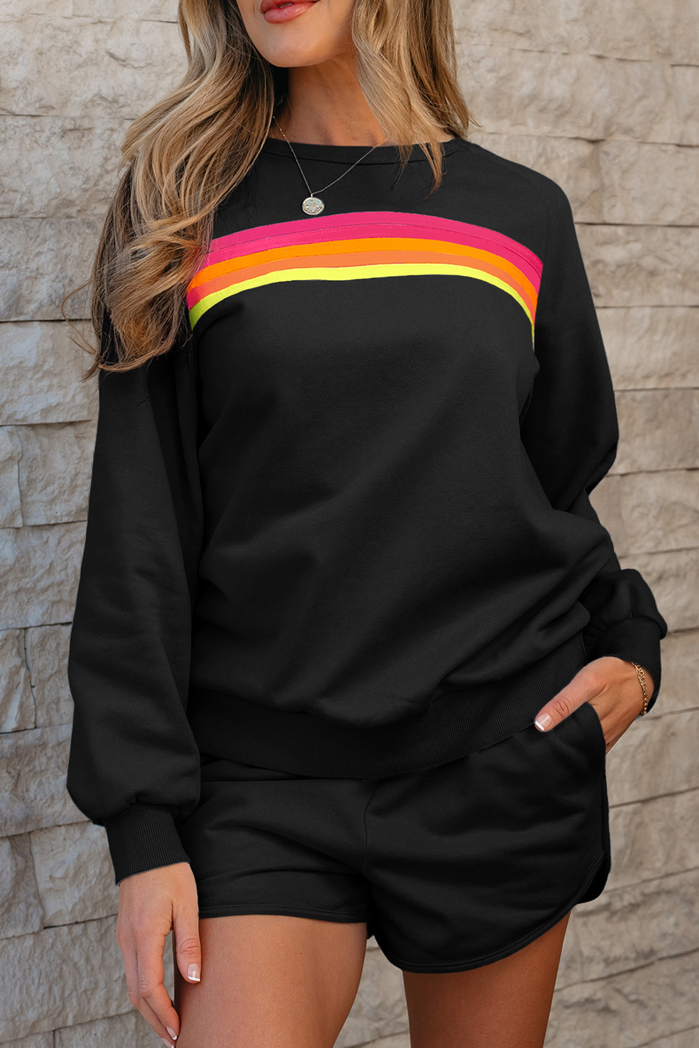Black Striped, Two-Piece Casual Set