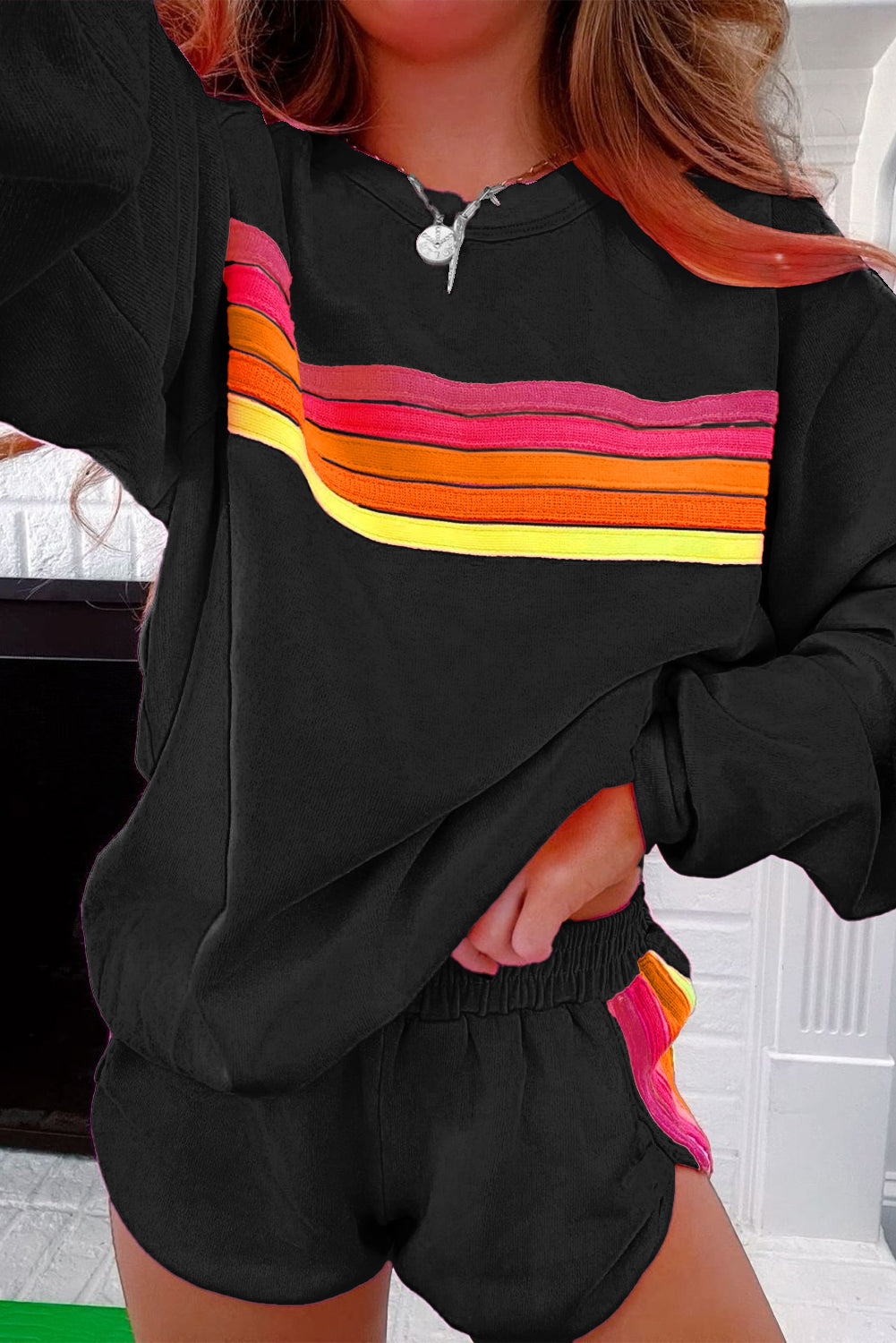 Black Striped, Two-Piece Casual Set