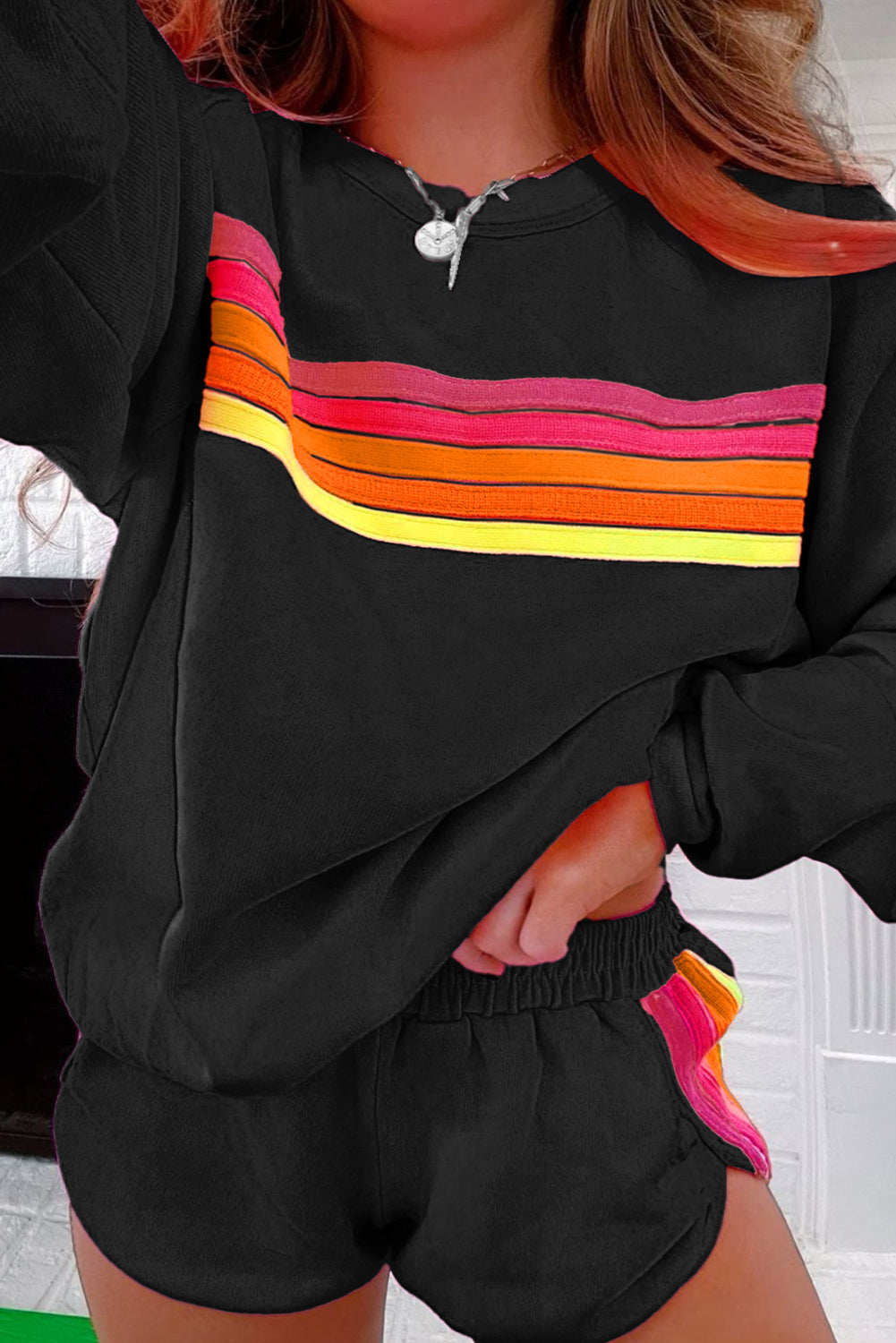 Black Striped, Two-Piece Casual Set