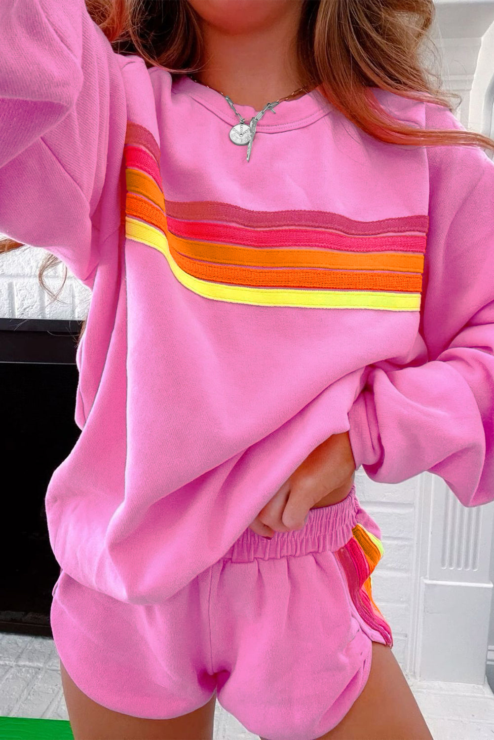 Pink Bonbon Striped 2 pce Short Set (Pink)