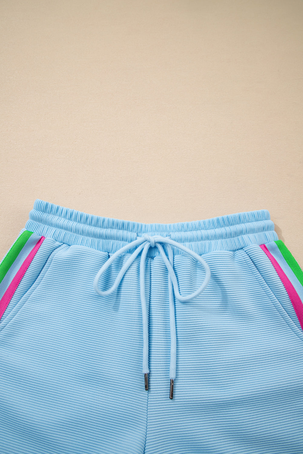 Beau Blue Striped Detail Flutter Sleeve Zipped Collar Short SET