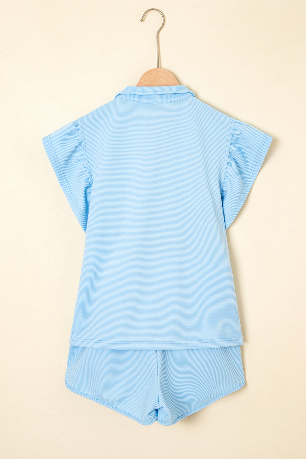 Beau Blue Striped Detail Flutter Sleeve Zipped Collar Short SET