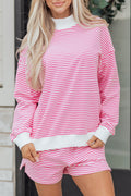 Pink Stripe Oversize Mock Neck Sweatshirt and Shorts SET