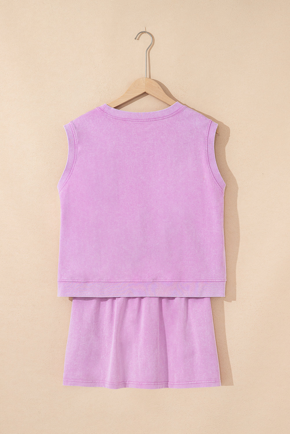 2 Pieces Mineral Wash Cotton Tank Top Lined Split Skirt SET