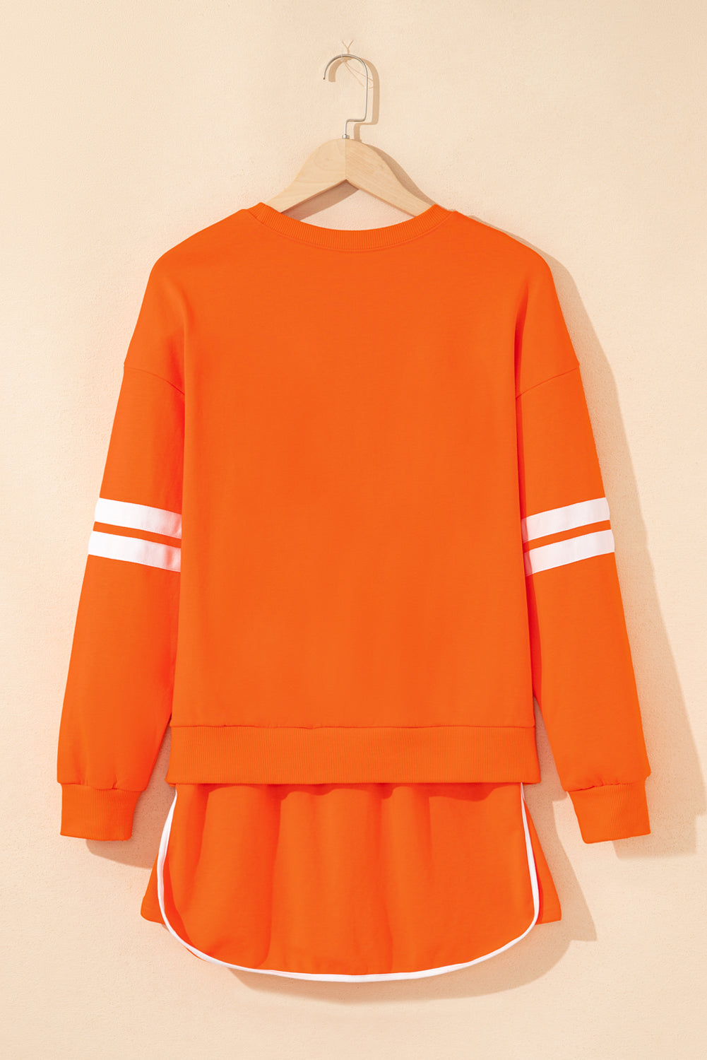 Orange Varsity Stripe Detail Drop Shoulder Pullover Mini Skort SET