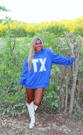 2-in-1!! 'Texas & TX' Print Reversible Mockneck Sweatshirt (Royal Blue)