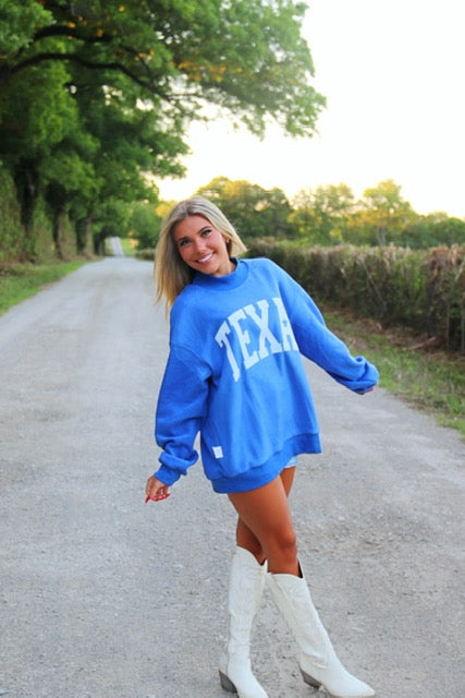 2-in-1!! 'Texas & TX' Print Reversible Mockneck Sweatshirt (Royal Blue)