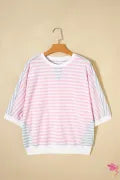Casual Stripe Oversize Dolman Sleeve Patchwork T Shirt