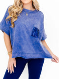 Whiskey Darling Mineral Washed Sequin Pocket Shirt (Royal/Navy)