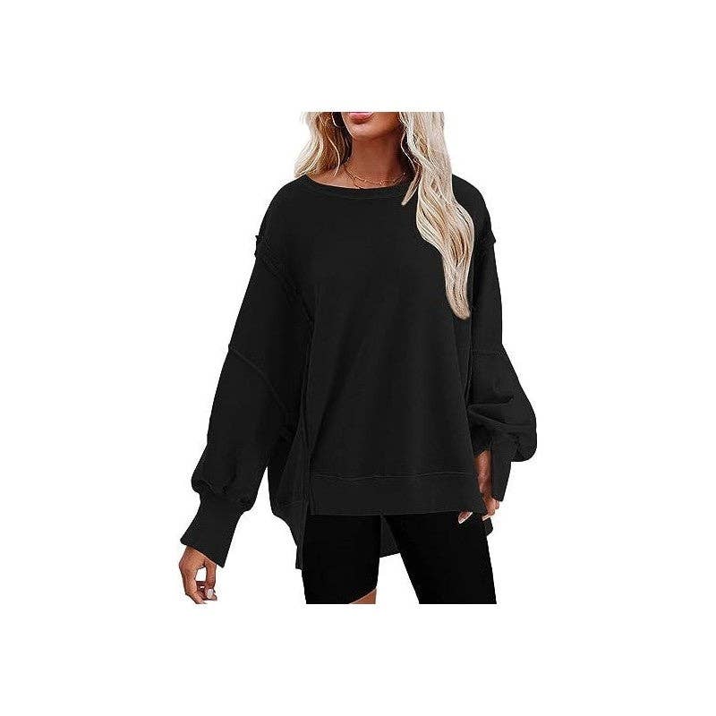 Black Round Neck Long Sleeve Loose Sweatshirt