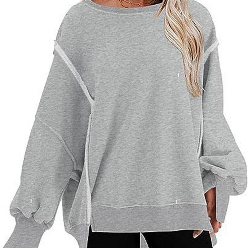 Black Round Neck Long Sleeve Loose Sweatshirt