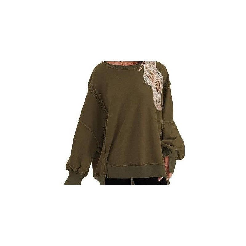 Black Round Neck Long Sleeve Loose Sweatshirt