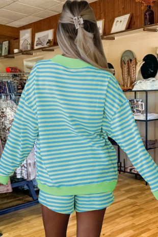 SET!!! Stripe Pullover Elastic Waist Shorts Set