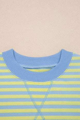 SET!!! Stripe Pullover Elastic Waist Shorts Set