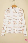 White Howdy Hey Yall Mesh High Neck Long Sleeve Top