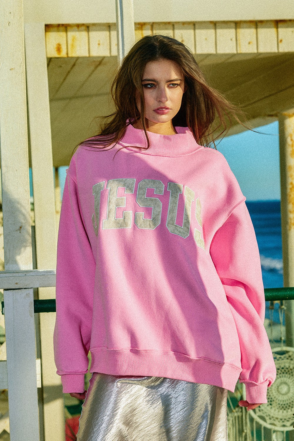 'Jesus' Embroidered Camouflage Sweatshirt (Pink)