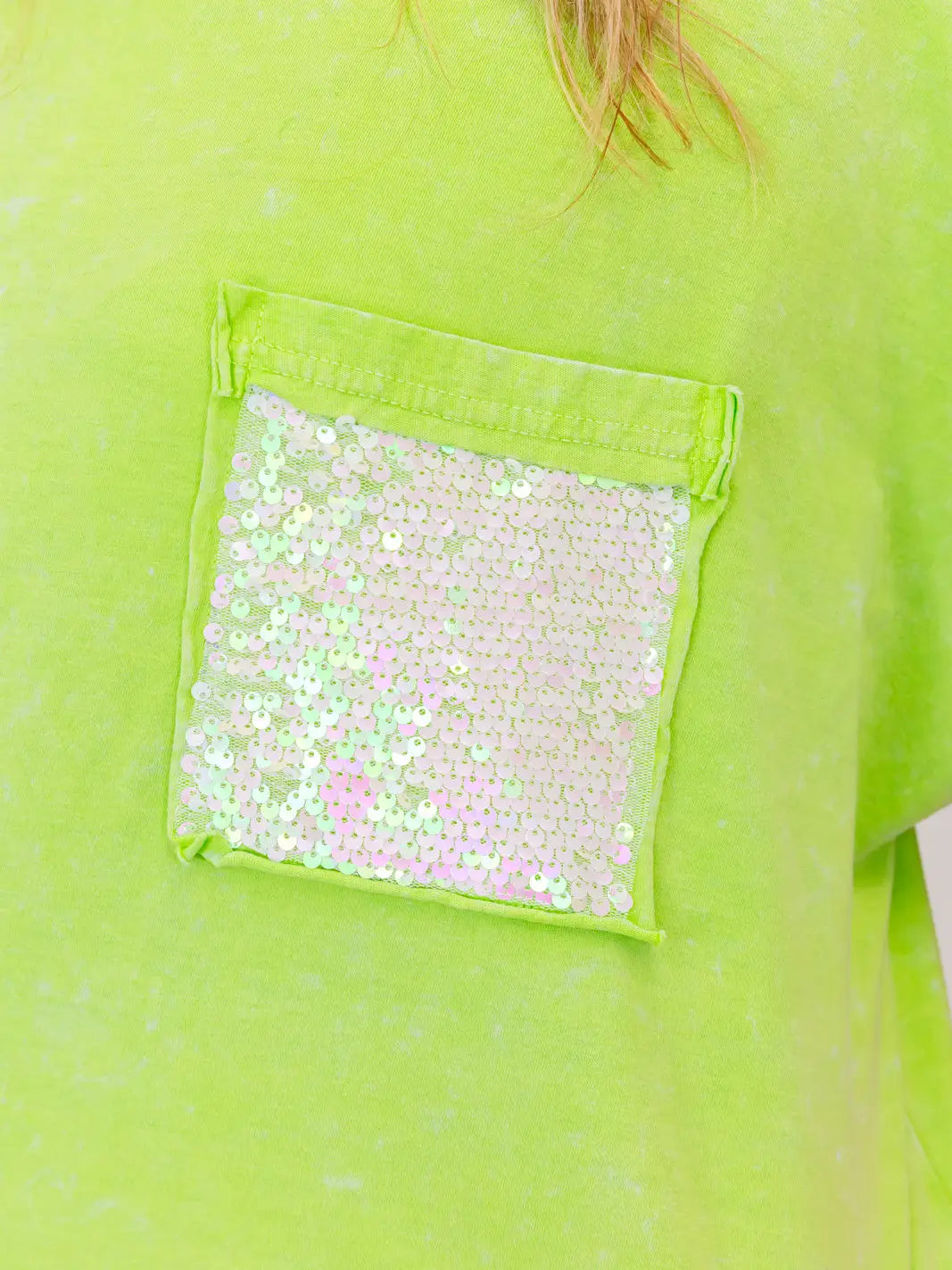 Whiskey Darling Mineral Washed Sequin Pocket shirt (Lime)