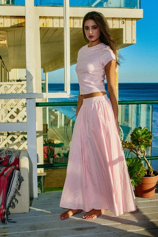 SET!! Ribbed Crop Top & Flared A-line Maxi Skirt Set