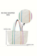White Colorful Ricrac Detail Canvas Tote Bag