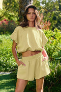 Scuba Elastic Waist Banded Solid Shorts (Alo-like) Butter Yellow