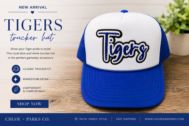 Tigers Rhinestone Trucker Hat – Royal Blue & White