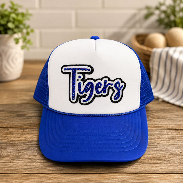 Tigers Rhinestone Trucker Hat – Royal Blue & White