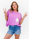 Whiskey Darling Mineral Washed Sequin Pocket shirt (Purple)