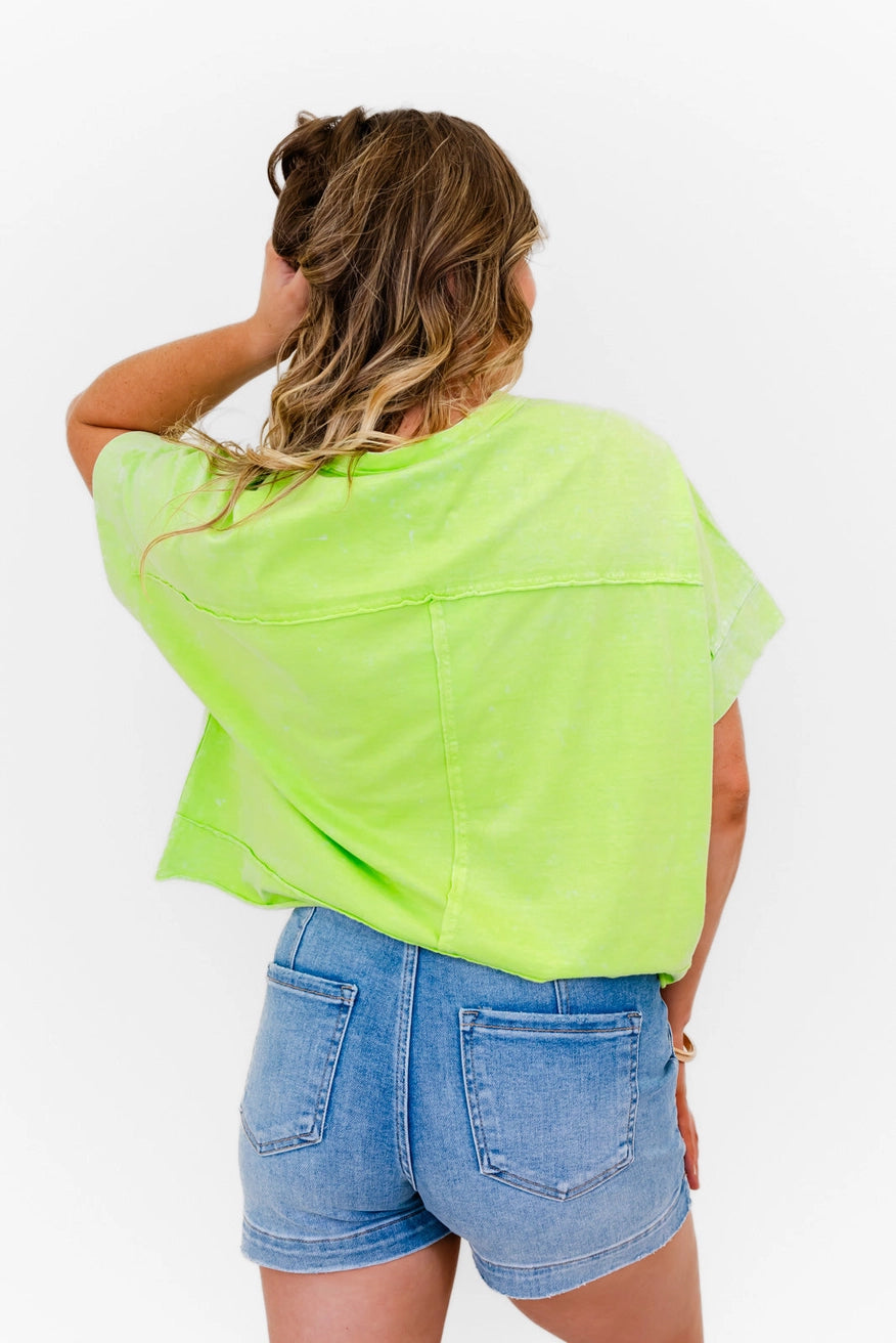 Whiskey Darling Mineral Washed Sequin Pocket shirt (Lime)