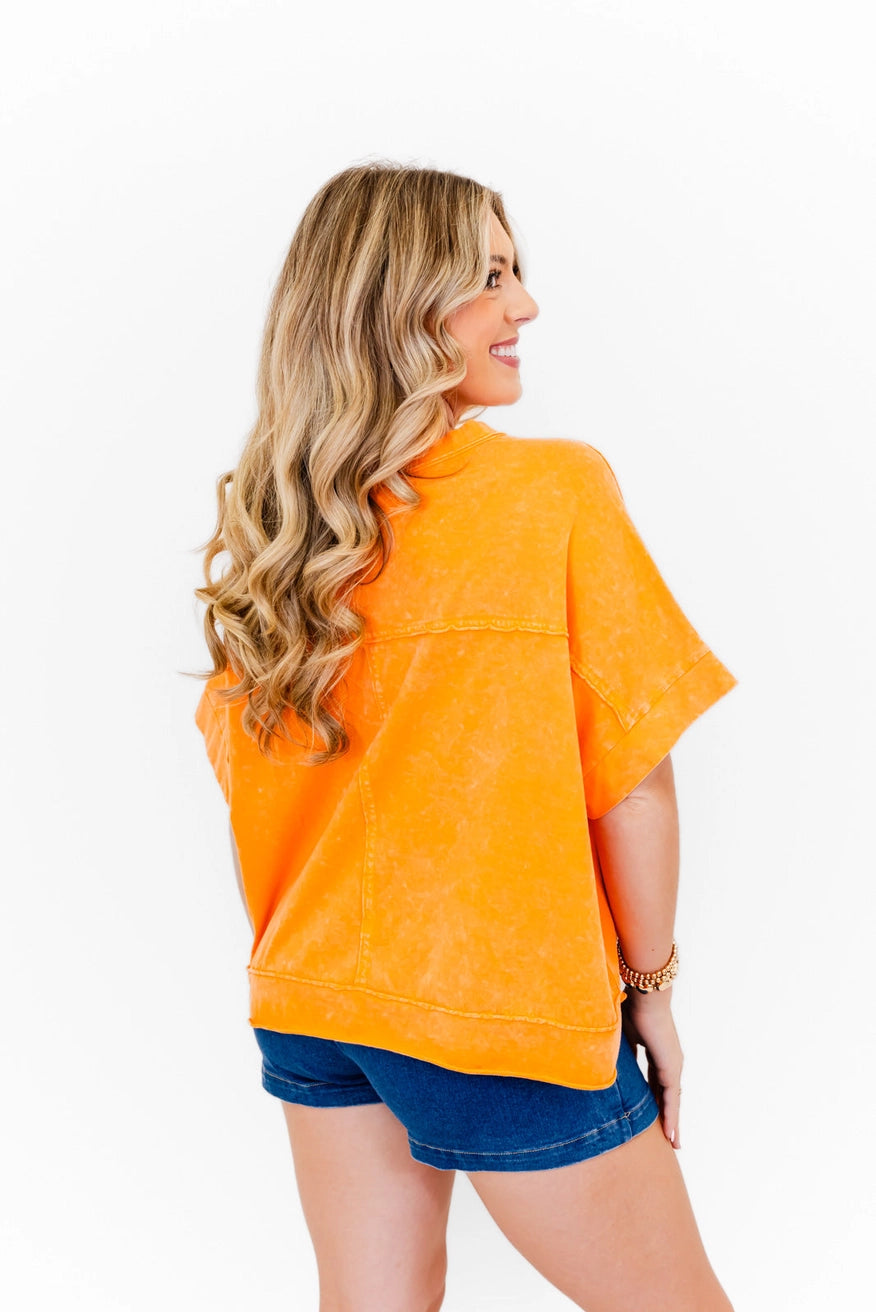 Whiskey Darling Mineral Washed Sequin Pocket Top (Orange)