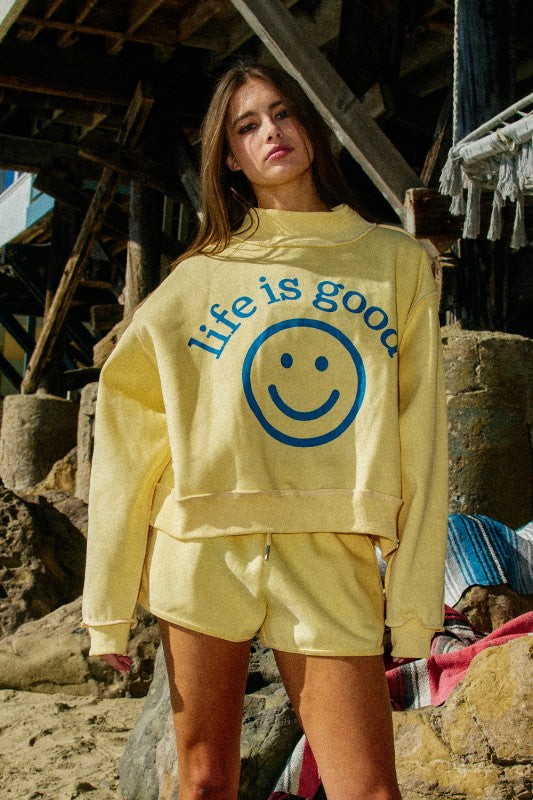 Reversible Graphic Mock-neck Crop Sweatshirt