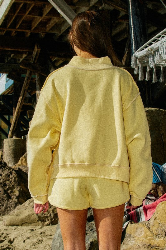 Reversible Graphic Mock-neck Crop Sweatshirt
